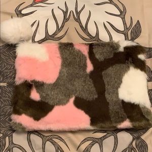 Faux fur camo clutch